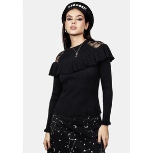 Disturbia Black Edith Paneled Sweater Lace Ribbed Round Neck Grunge Goth Y2k